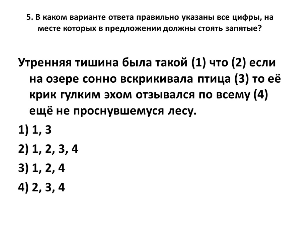 5. В каком варианте ответа правильно указаны все цифры, на месте которых в предложении